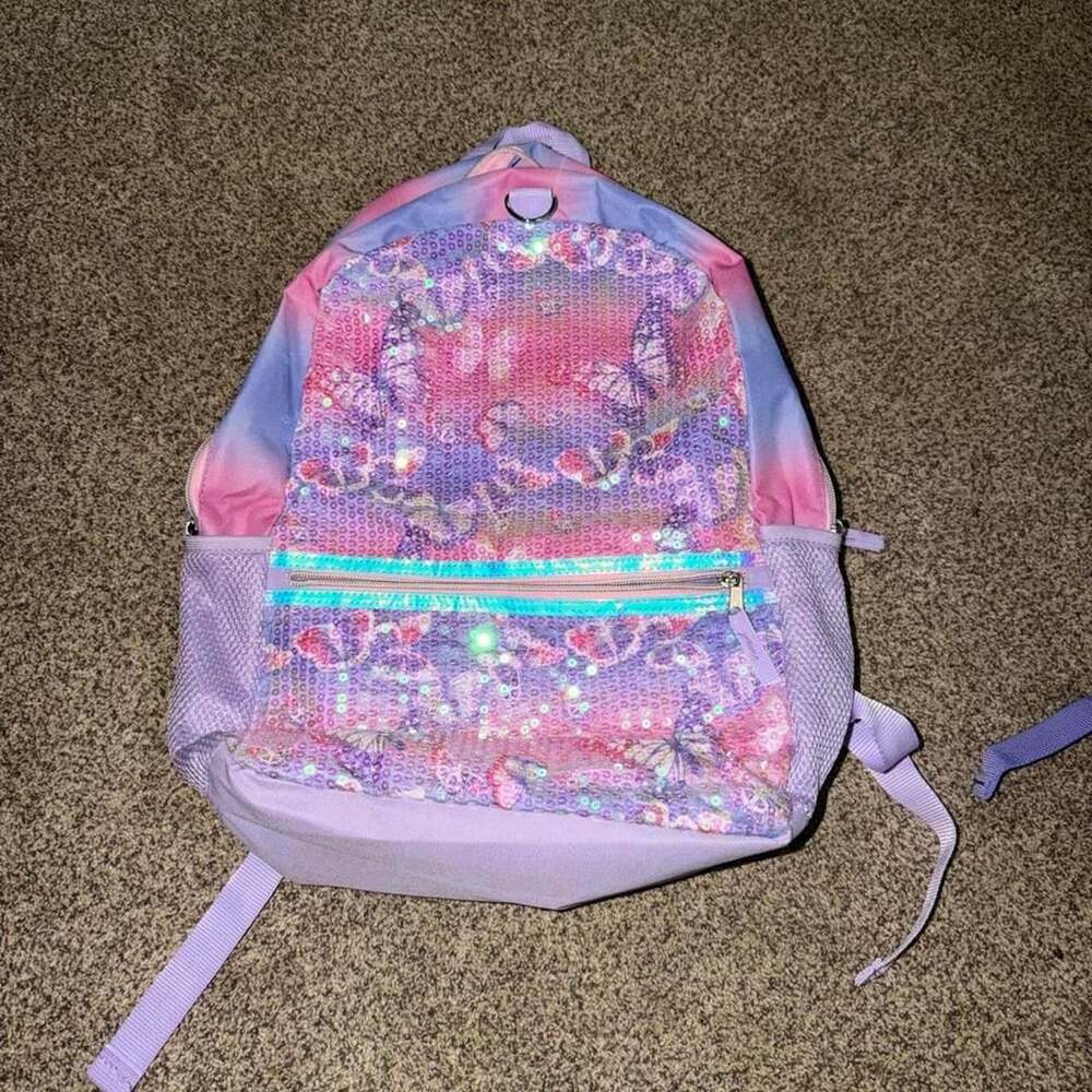School Yard Vibes Butterfly Sequin Backpack Pink Purple
